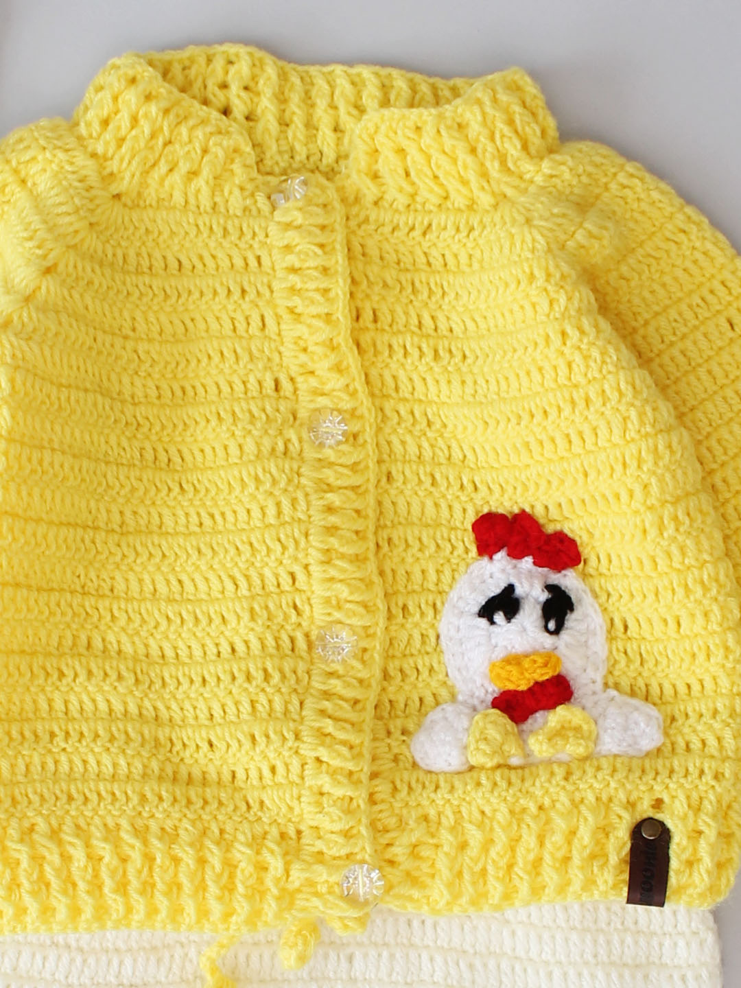 Crochet Chicken Applique Sweater with Matching Pants - Cream
