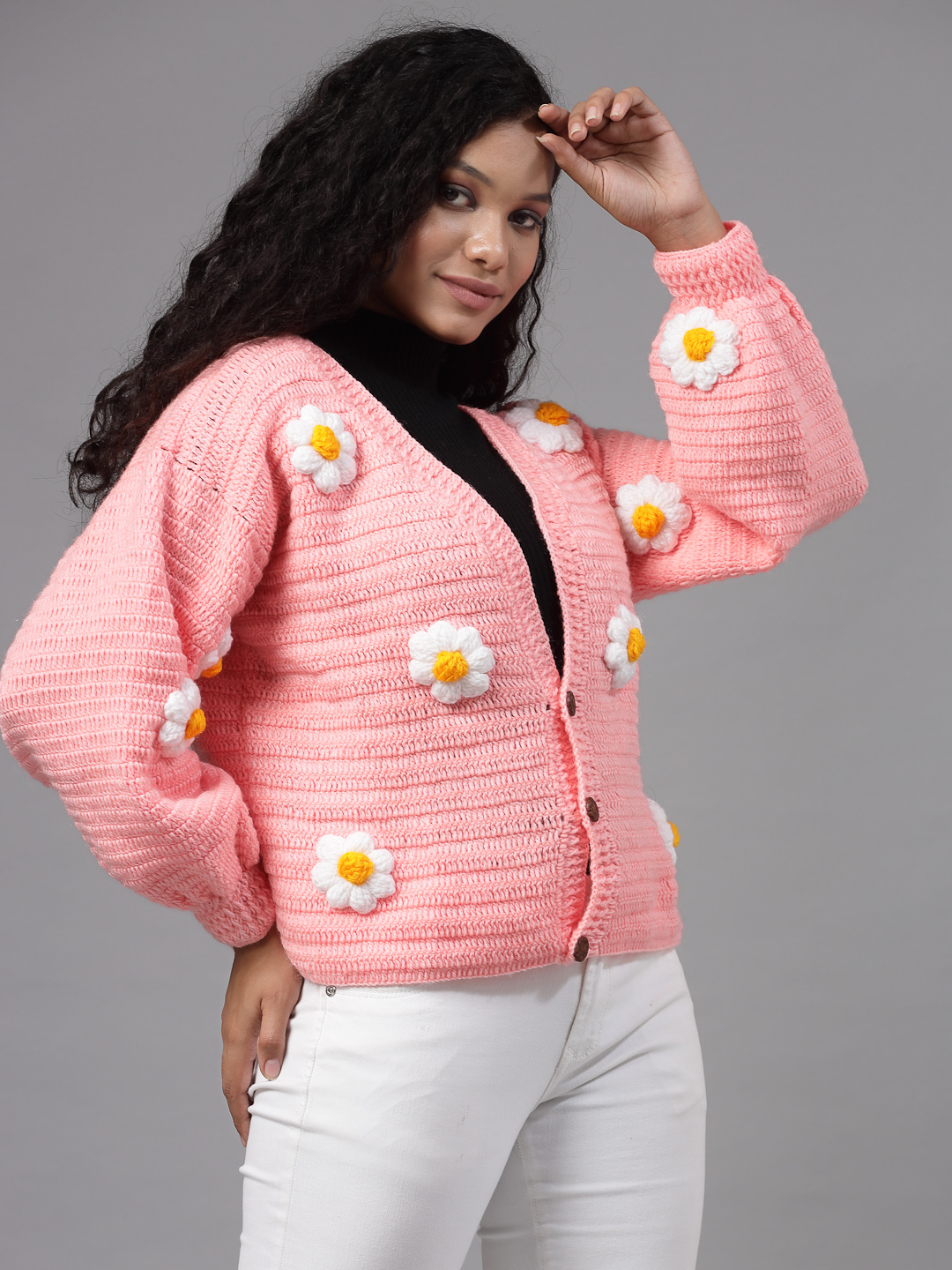 Crochet Daisy Cardigan for Women - Peach
