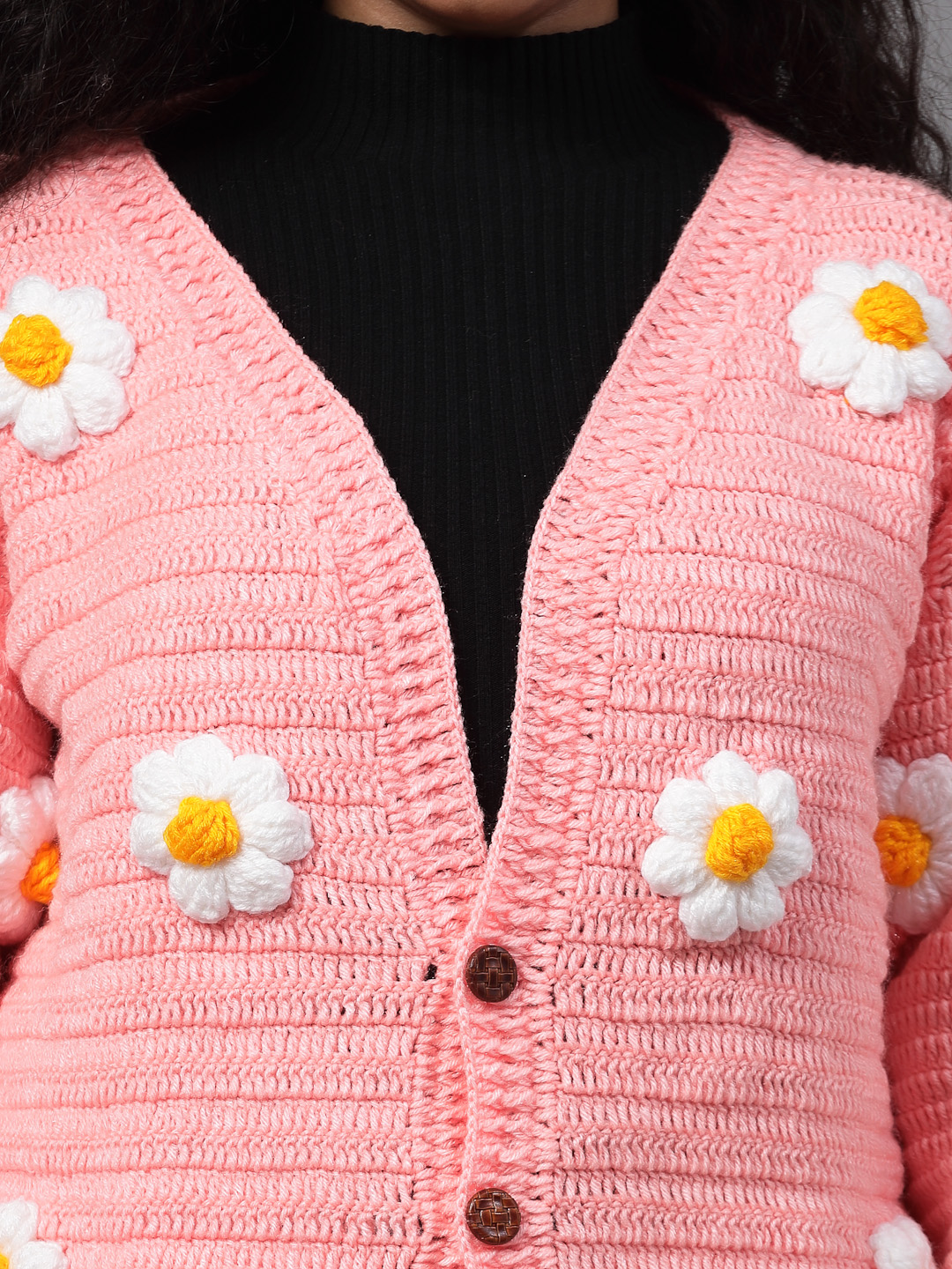 Crochet Daisy Cardigan for Women - Peach