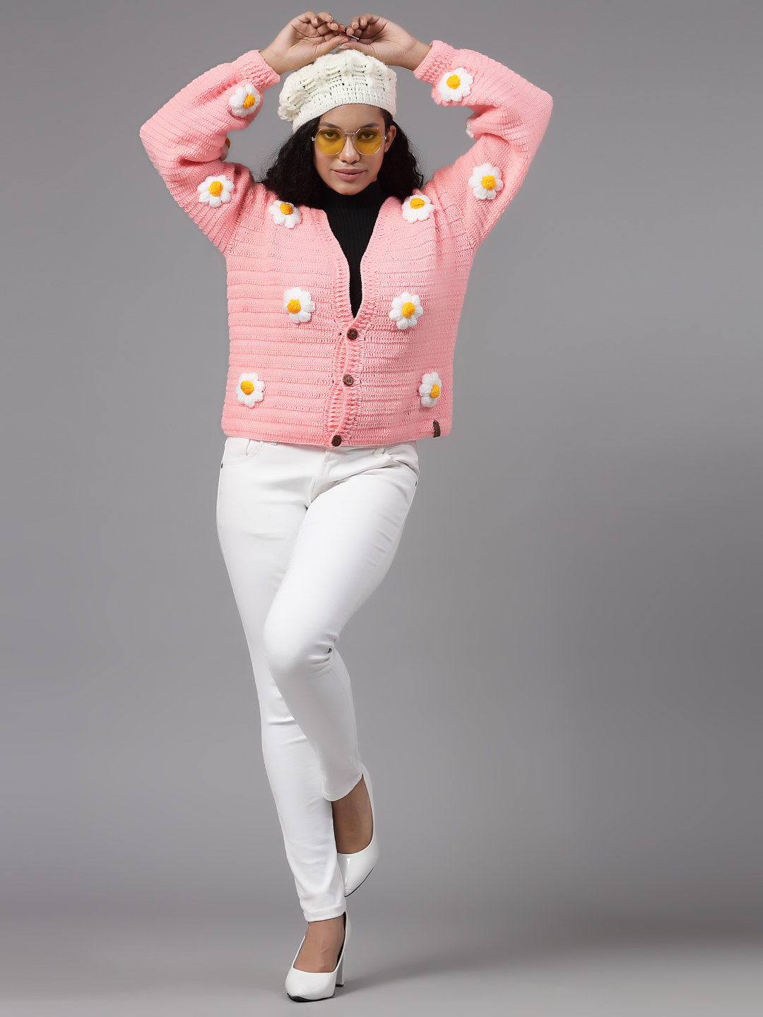 Crochet Daisy Cardigan for Women - Peach