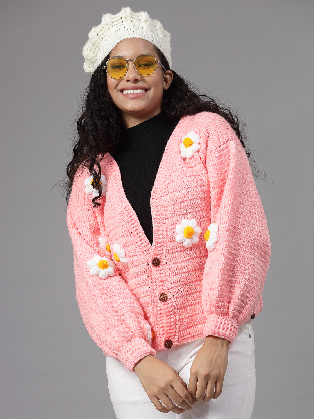 Crochet Daisy Cardigan for Women - Peach