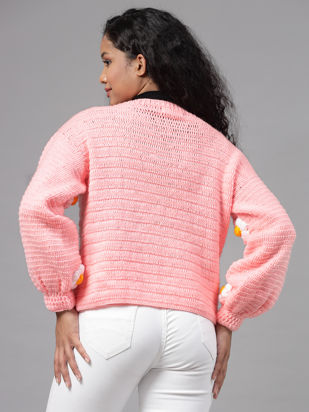 Crochet Daisy Cardigan for Women - Peach