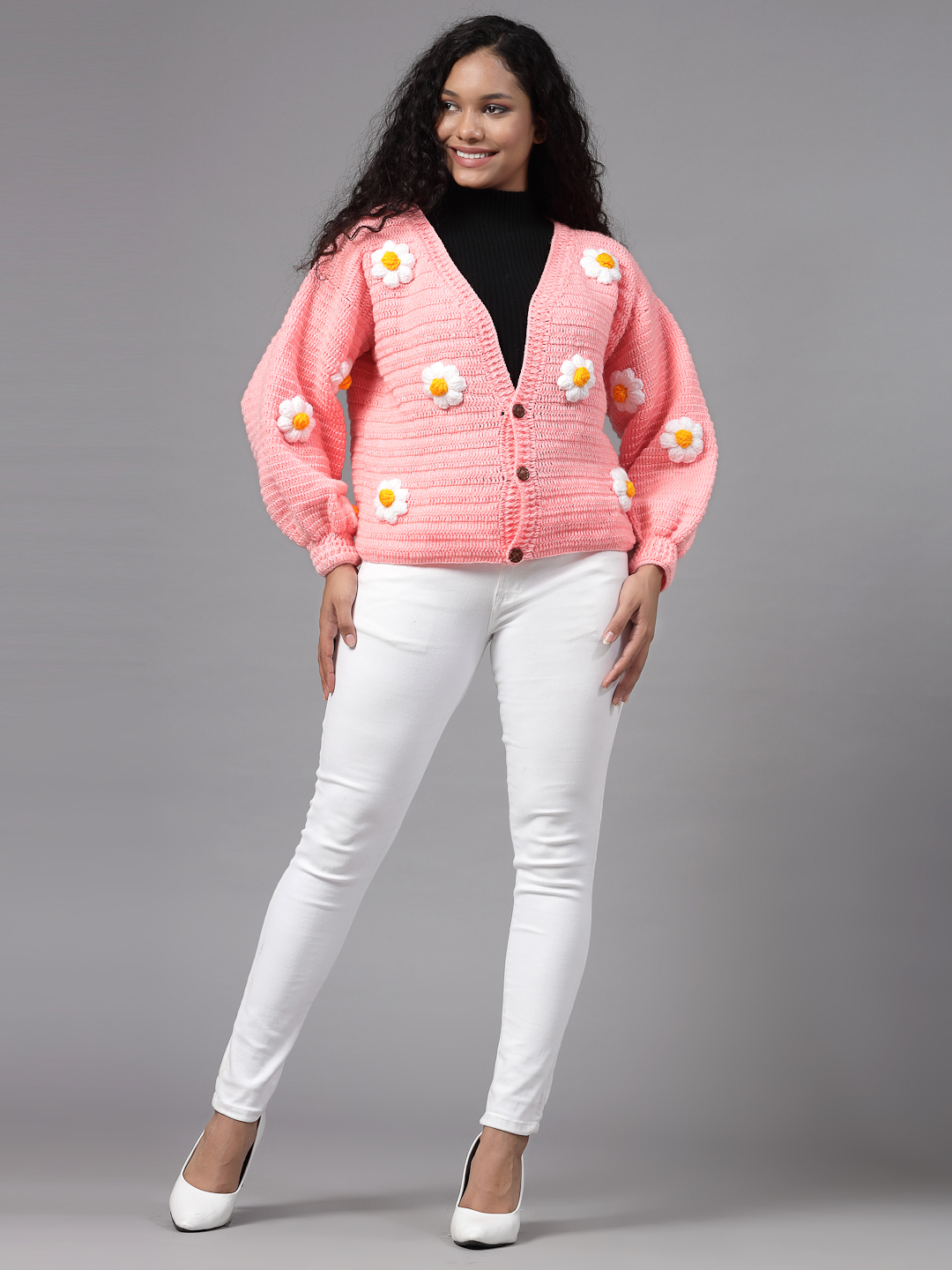 Crochet Daisy Cardigan for Women - Peach