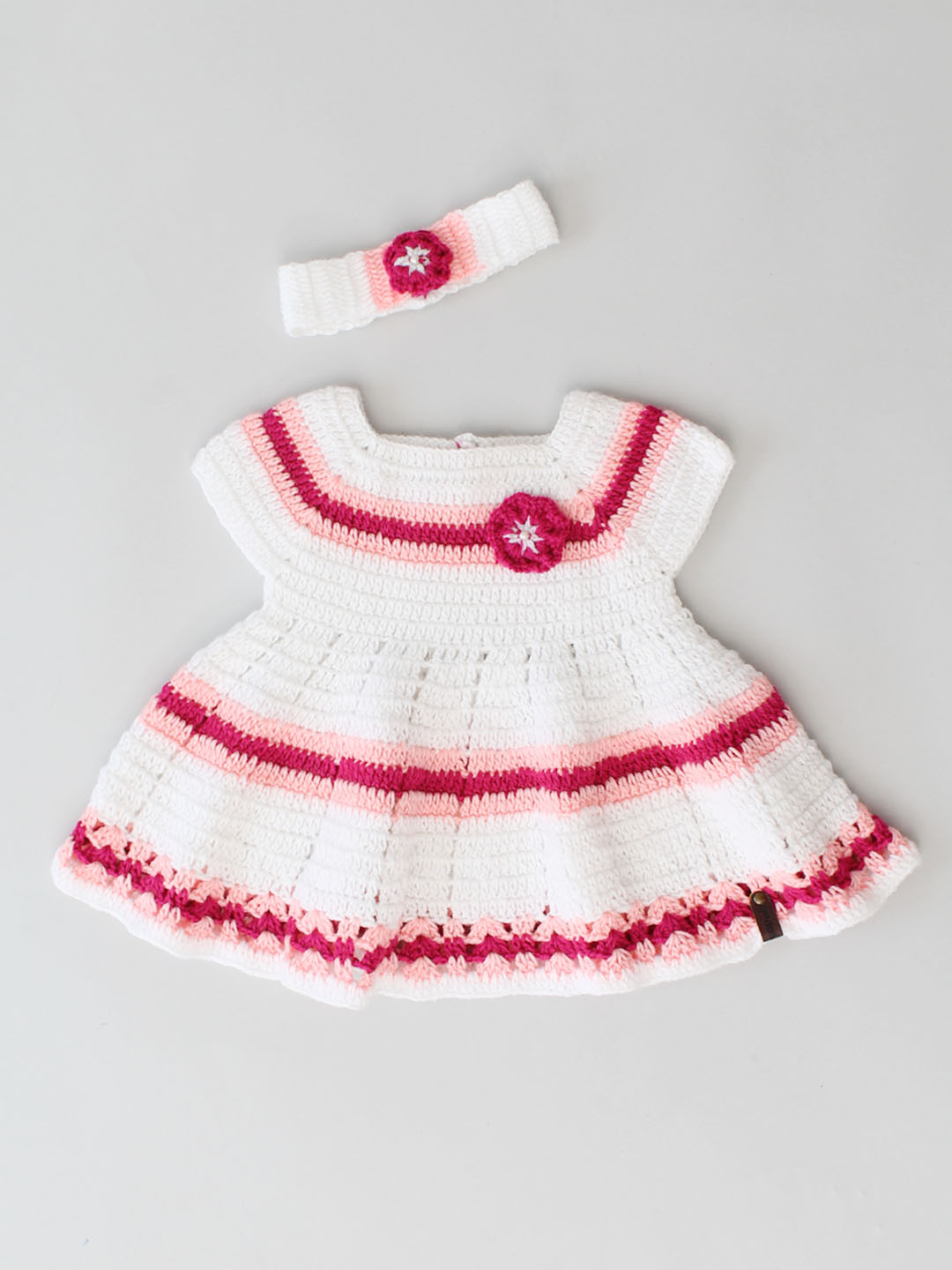 Crochet Fairy Frock with Cap and Hairband - White