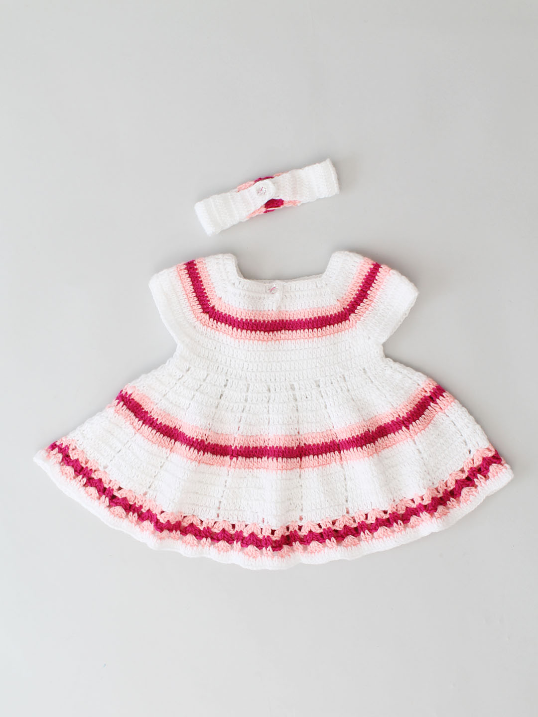 Crochet Fairy Frock with Cap and Hairband - White