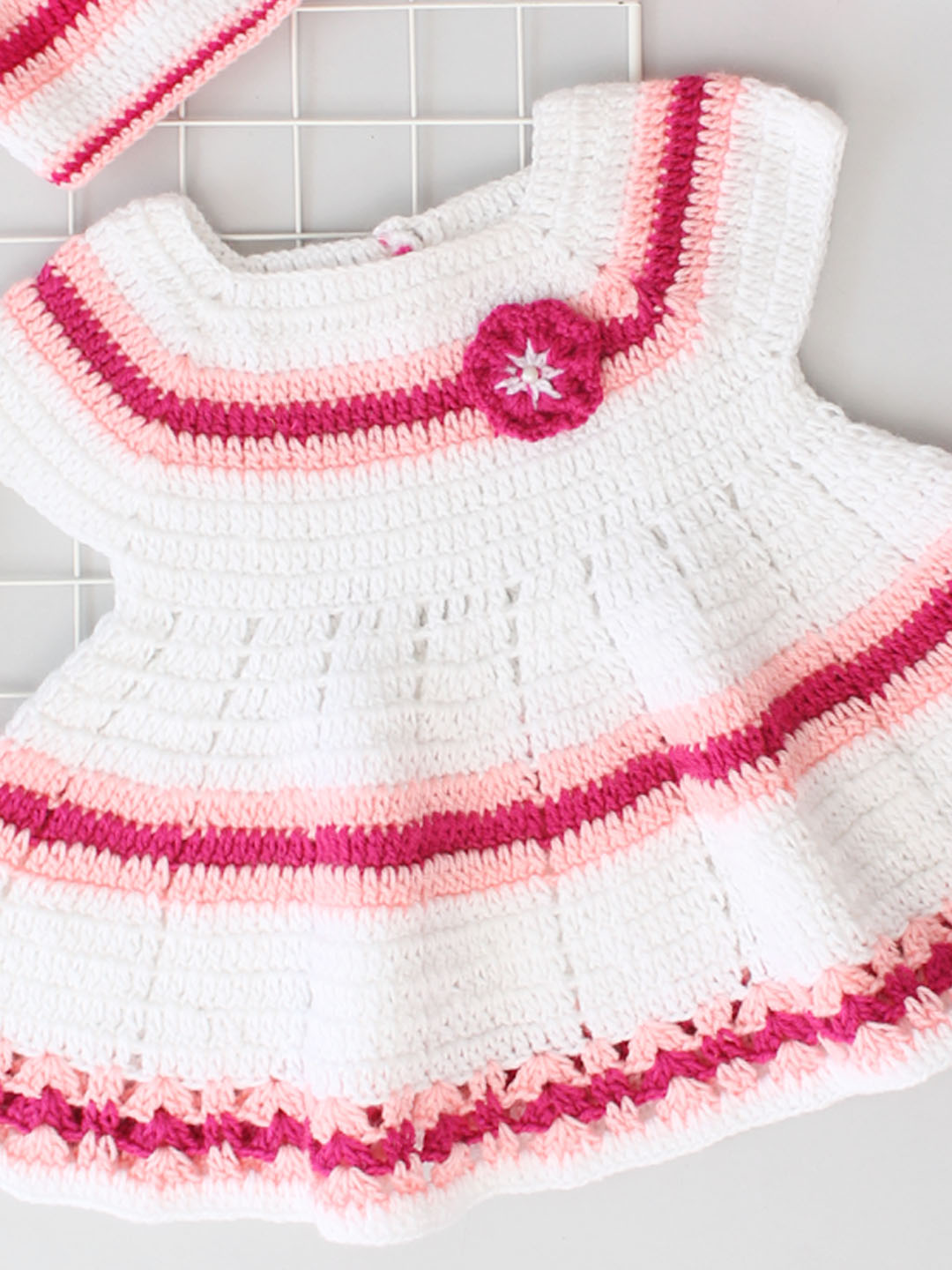Crochet Fairy Frock with Cap and Hairband - White