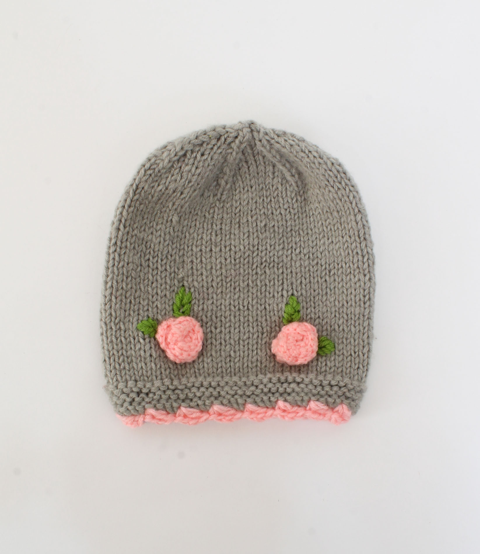 Crochet Floral Embroidered Sweater With Cap - Grey