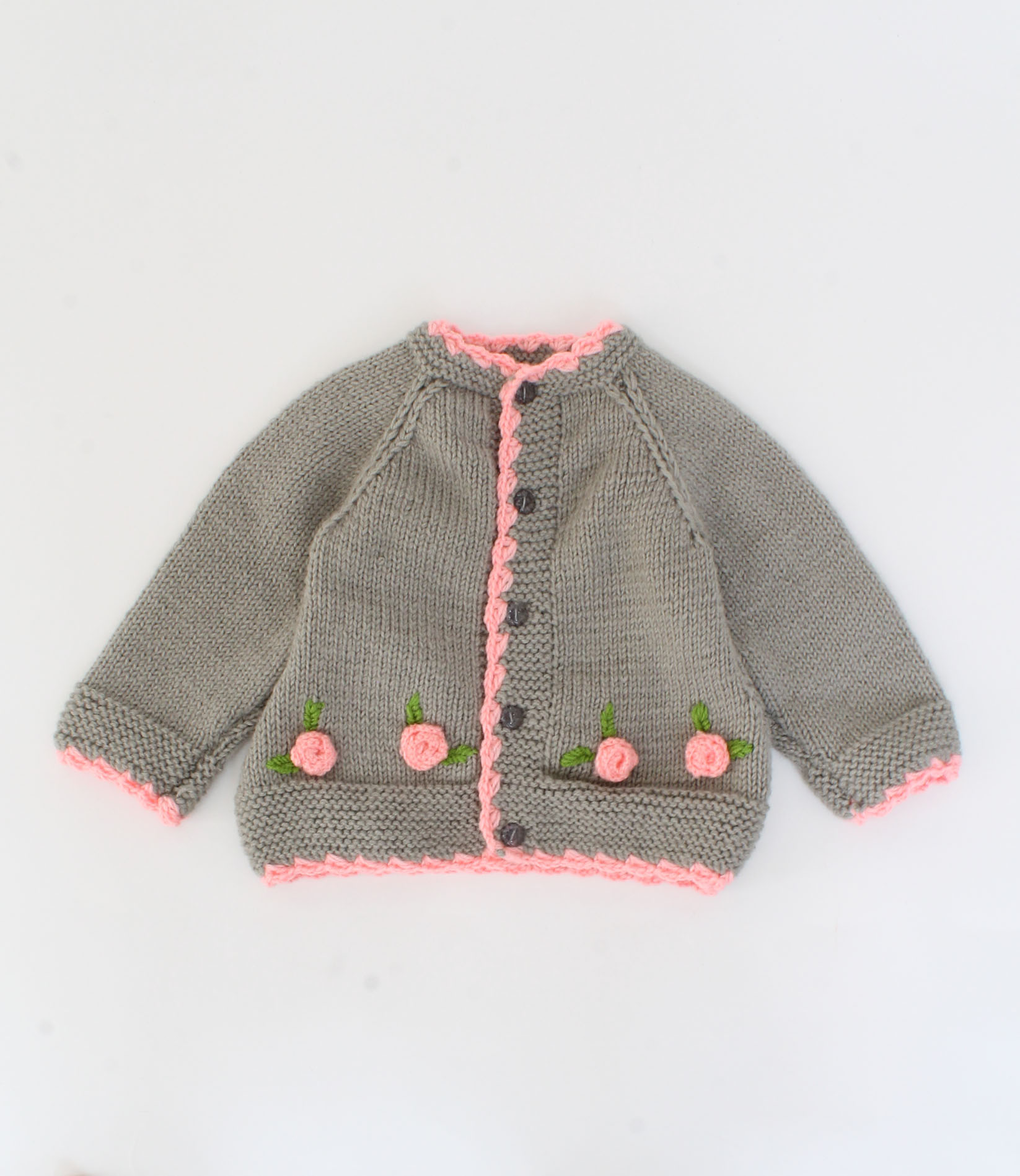 Crochet Floral Embroidered Sweater With Cap - Grey
