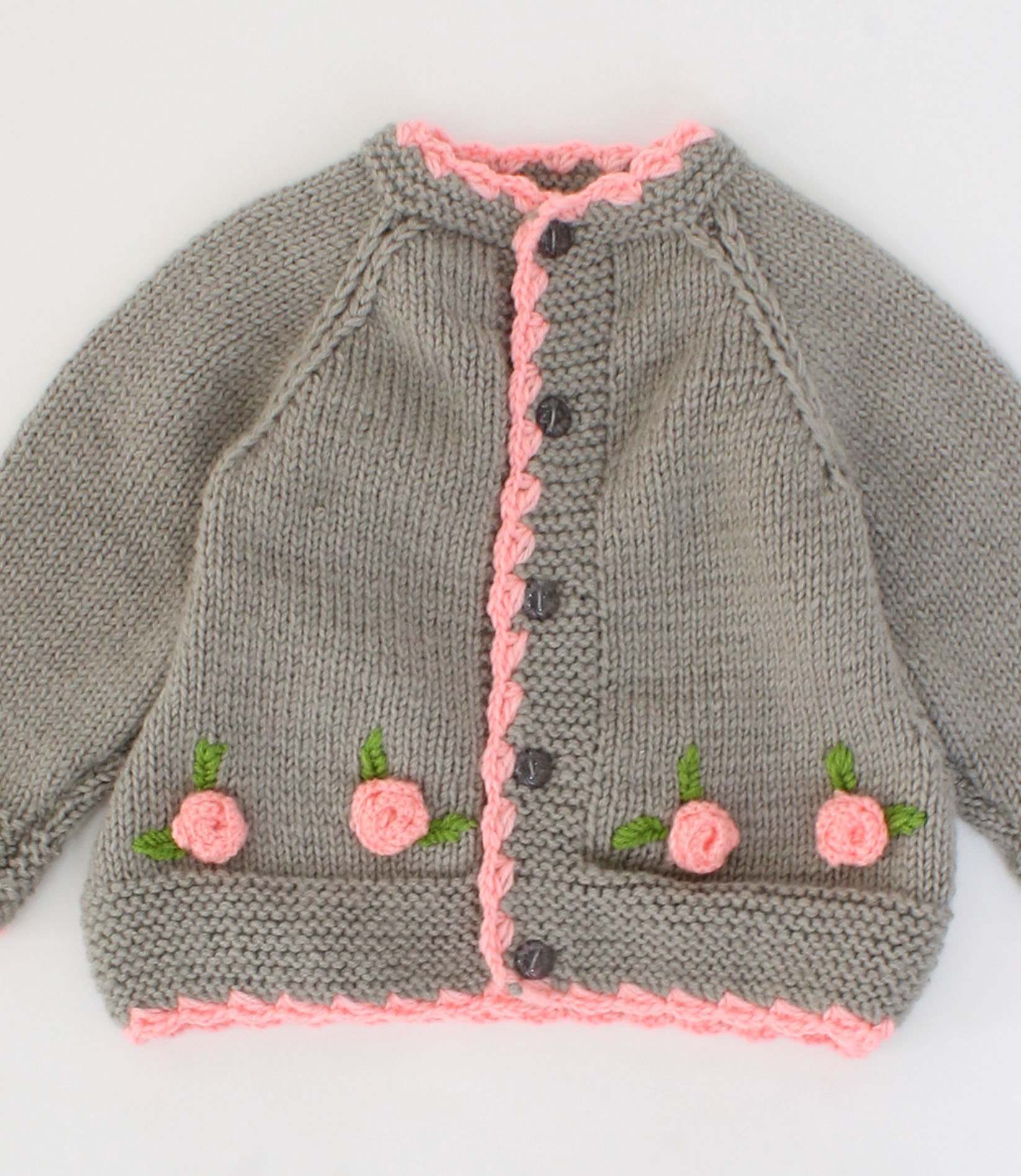 Crochet Floral Embroidered Sweater With Cap - Grey