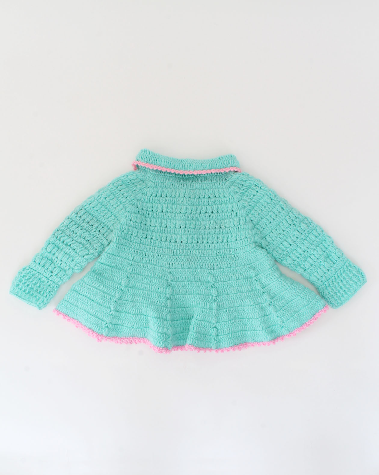 Crochet Flower Applique Sweater With Cap For Girls - Turquoise