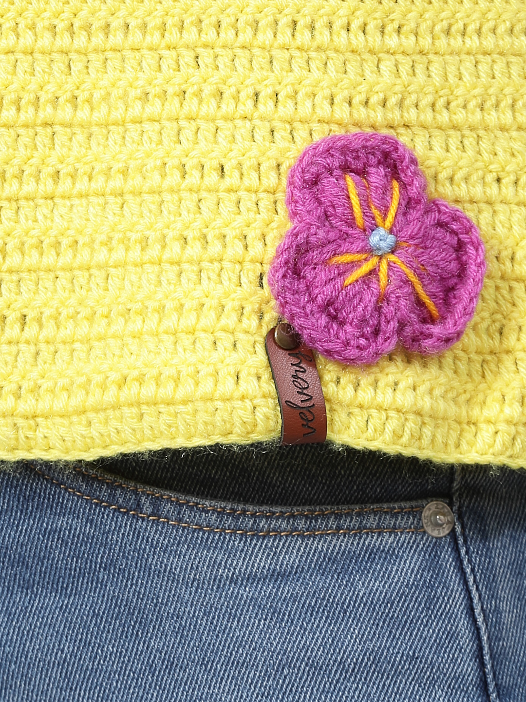 Crochet Flower Petals Crop Sweater for Women - Yellow