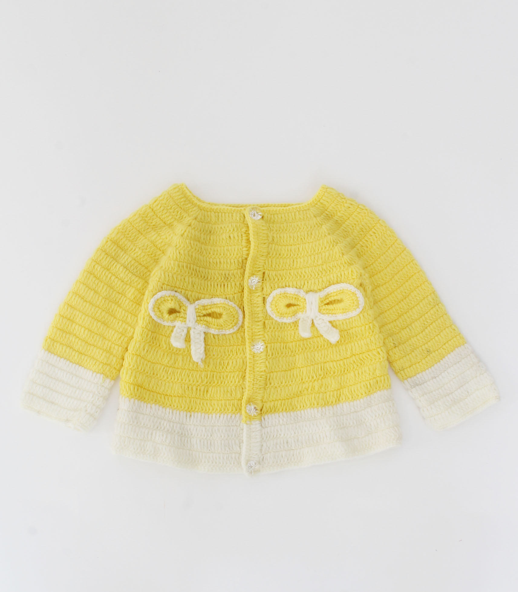 Crochet Front Openable Bow Detailing Pullover - Yellow