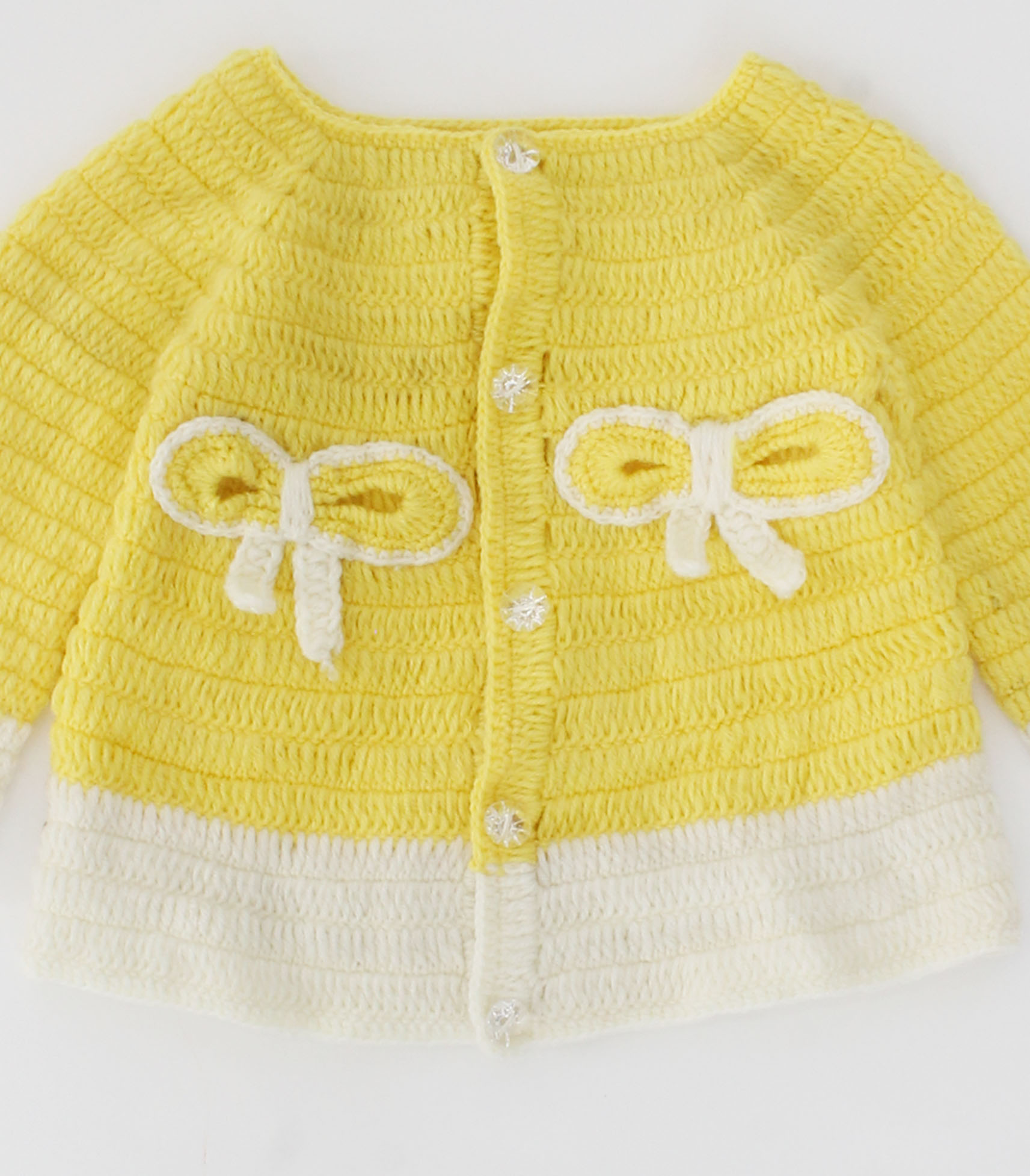 Crochet Front Openable Bow Detailing Pullover - Yellow