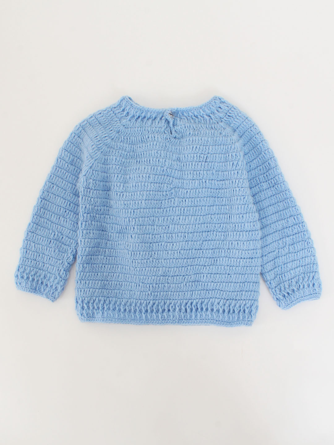 Crochet Full Sleeves Bear Detailing Sweater For Kids- Light Blue