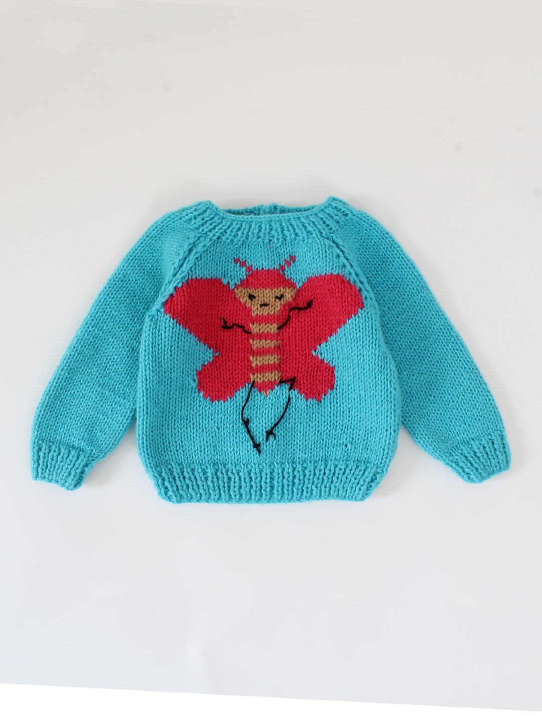 Crochet Full Sleeves Butterfly Detailing Sweater For Kids - Blue