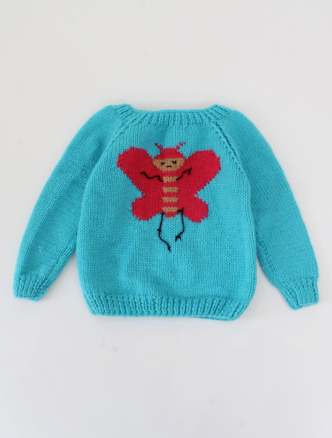 Crochet Full Sleeves Butterfly Detailing Sweater For Kids - Blue