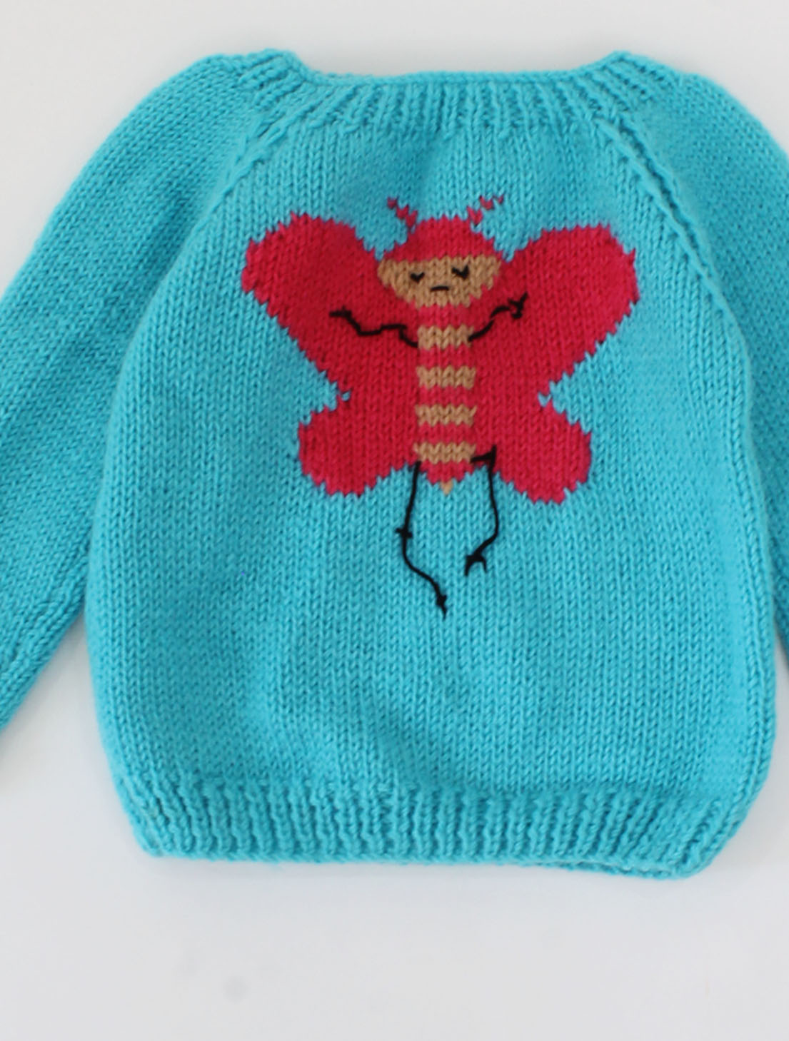 Crochet Full Sleeves Butterfly Detailing Sweater For Kids - Blue