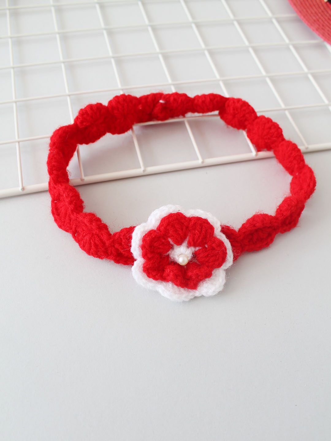 Crochet Full Sleeves Christmas Frock with Hairband - Red