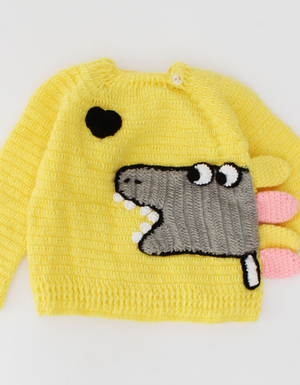 Crochet Full Sleeves Dinosaur Cardigan For Baby - Yellow