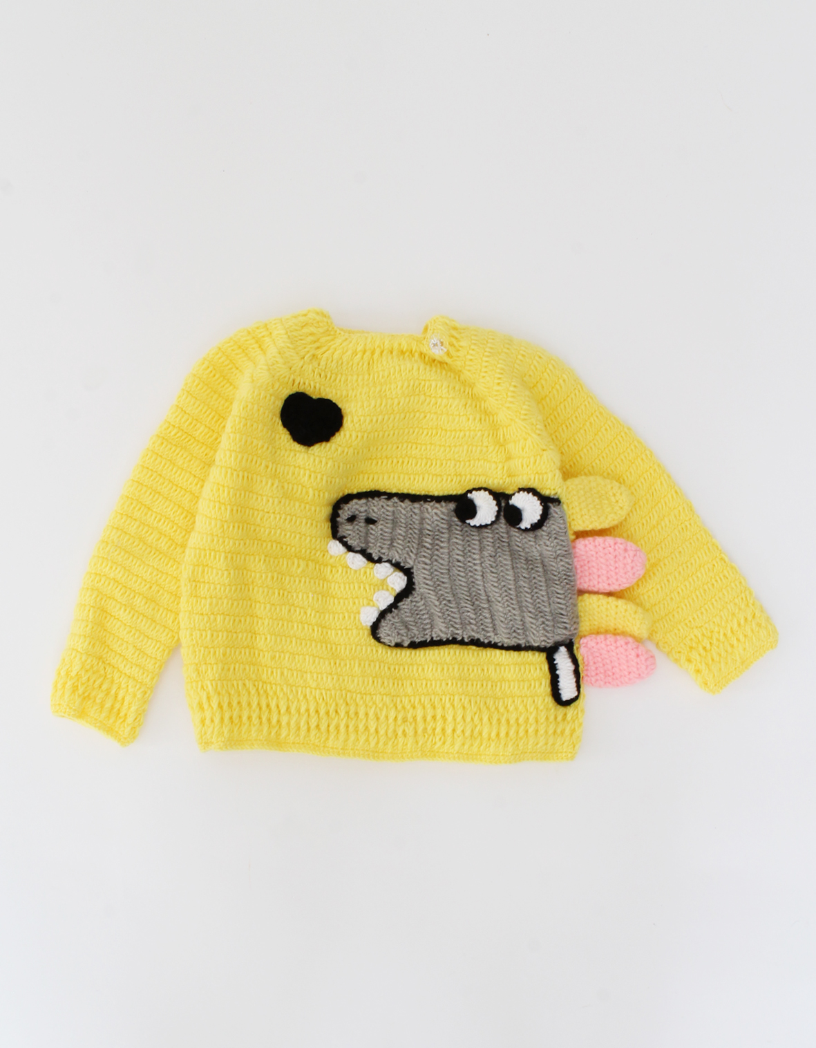 Crochet Full Sleeves Dinosaur Cardigan For Baby - Yellow