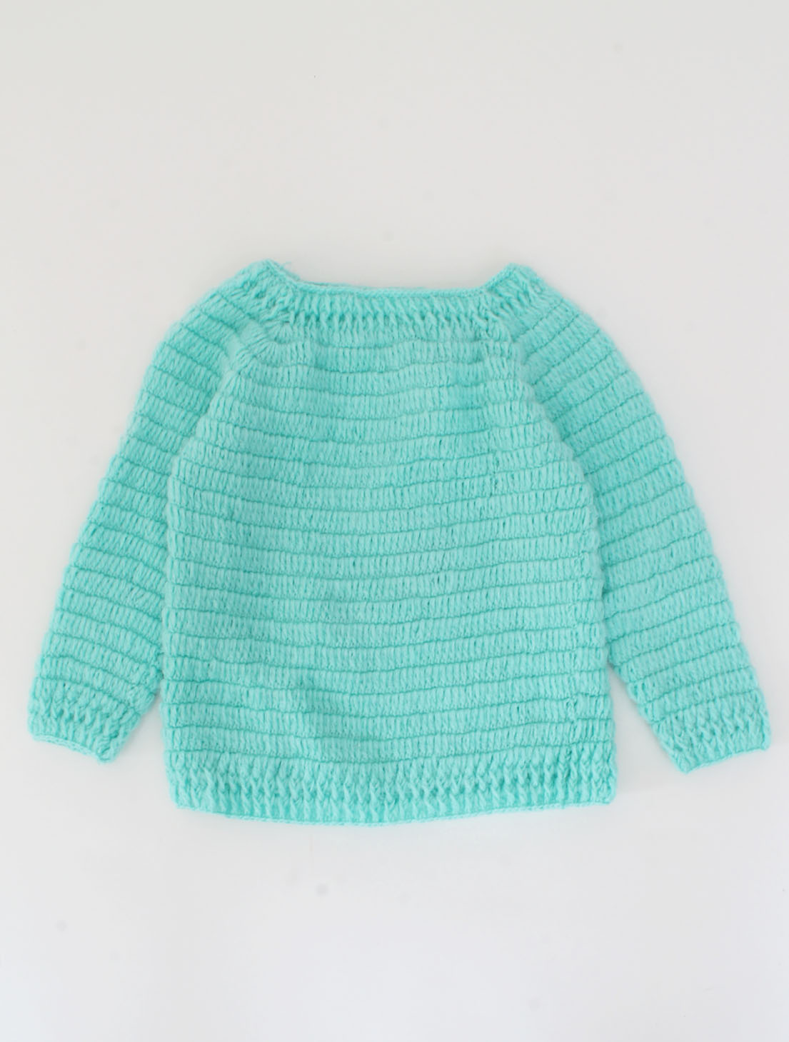 Crochet Full Sleeves Half Moon Woollen Sweater For Kids-Green