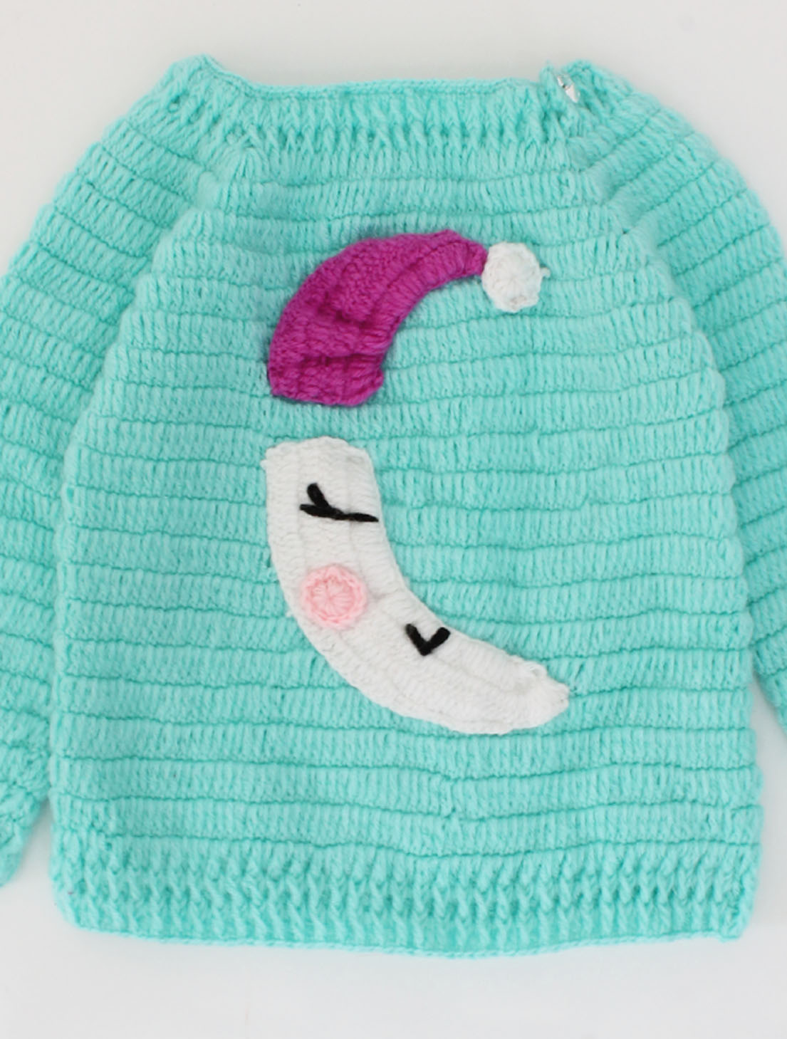 Crochet Full Sleeves Half Moon Woollen Sweater For Kids-Green