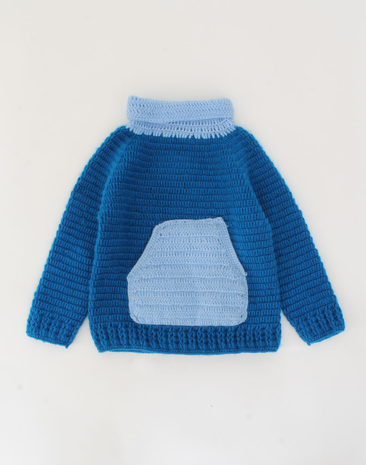 Crochet Full Sleeves Kangaroo Pocket Sweater - Blue