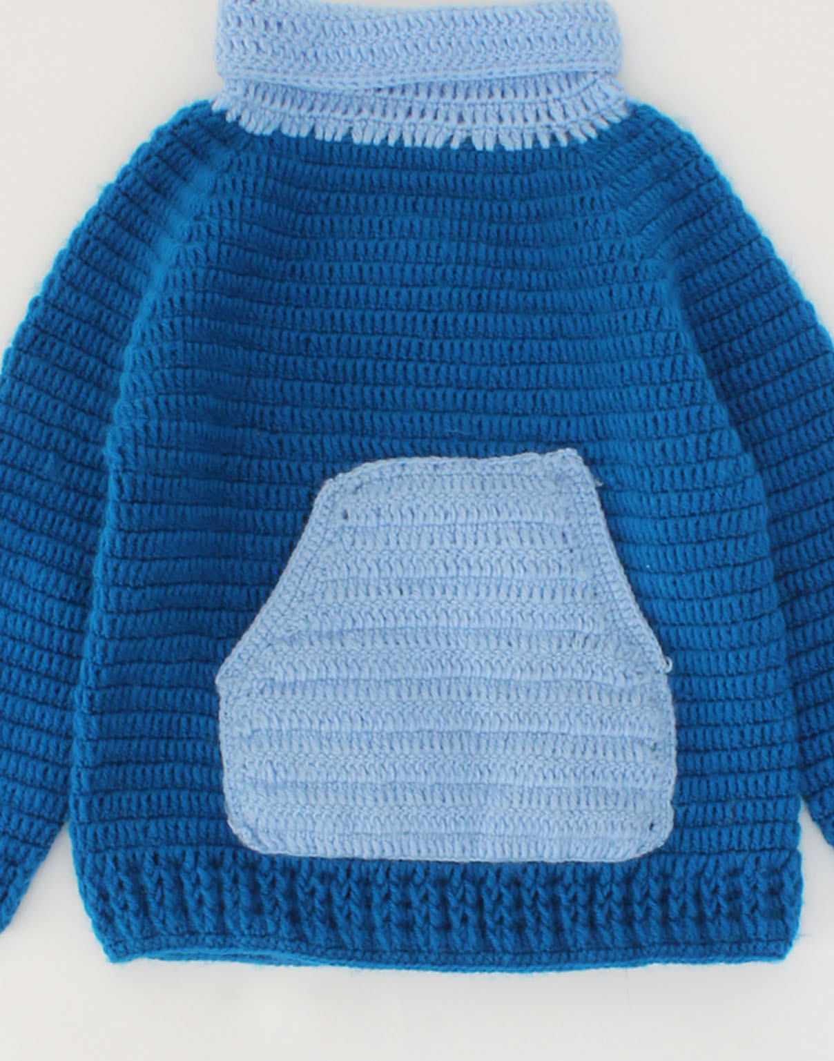 Crochet Full Sleeves Kangaroo Pocket Sweater - Blue