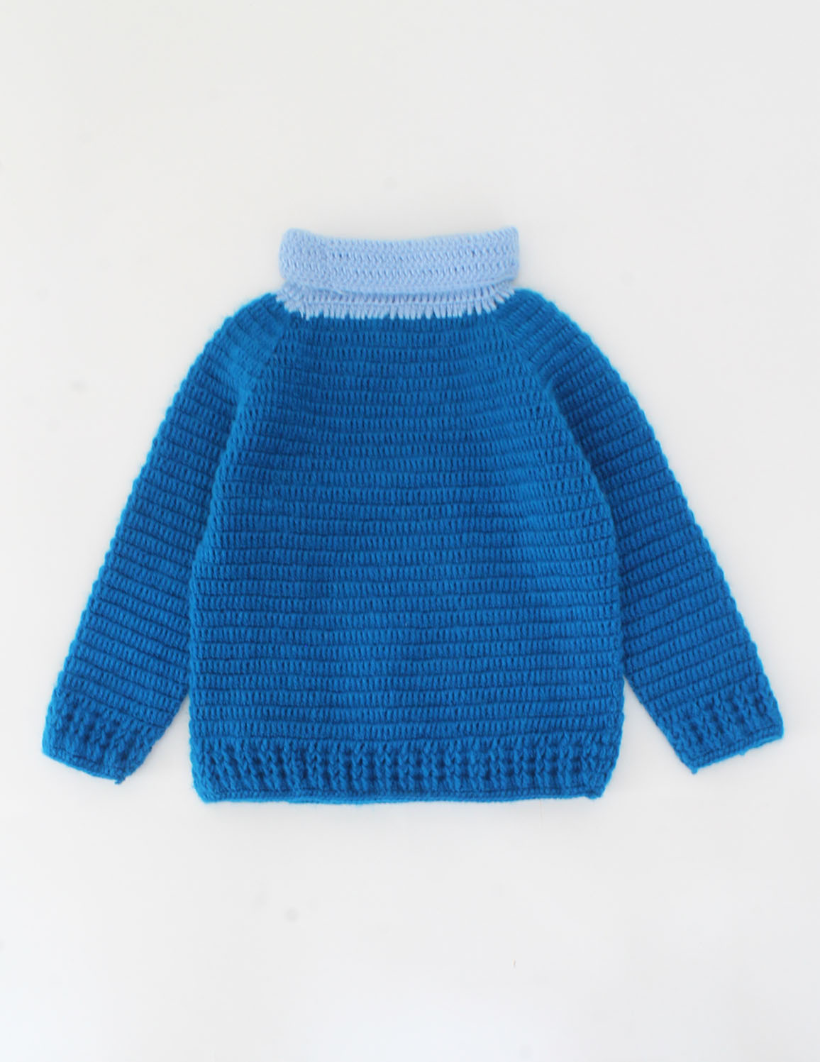 Crochet Full Sleeves Kangaroo Pocket Sweater - Blue
