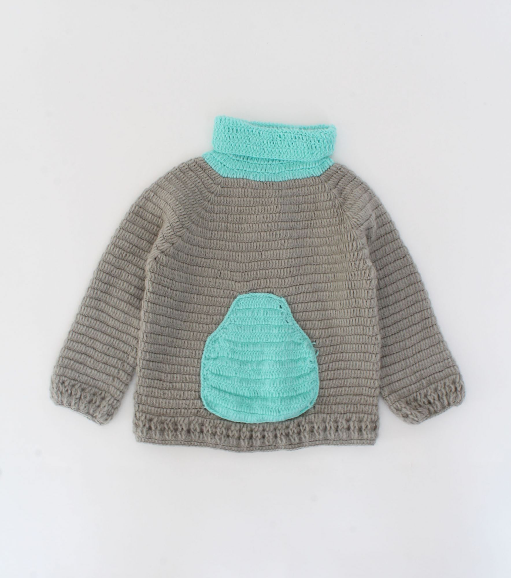 Crochet Full Sleeves Kangaroo Pocket Sweater - Grey