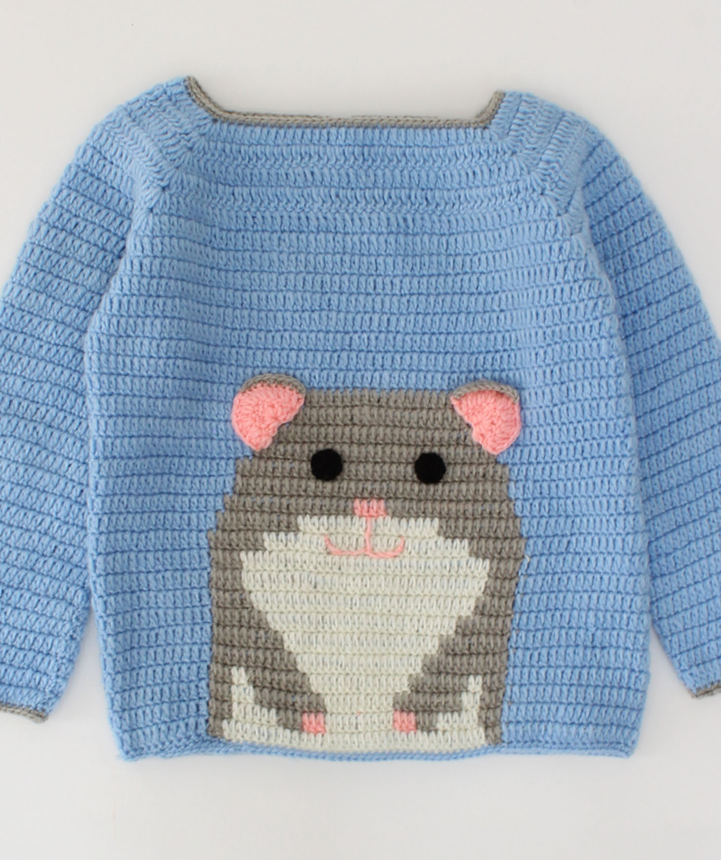 Crochet Full Sleeves Mouse Design Sweater For Kids - Sky Blue
