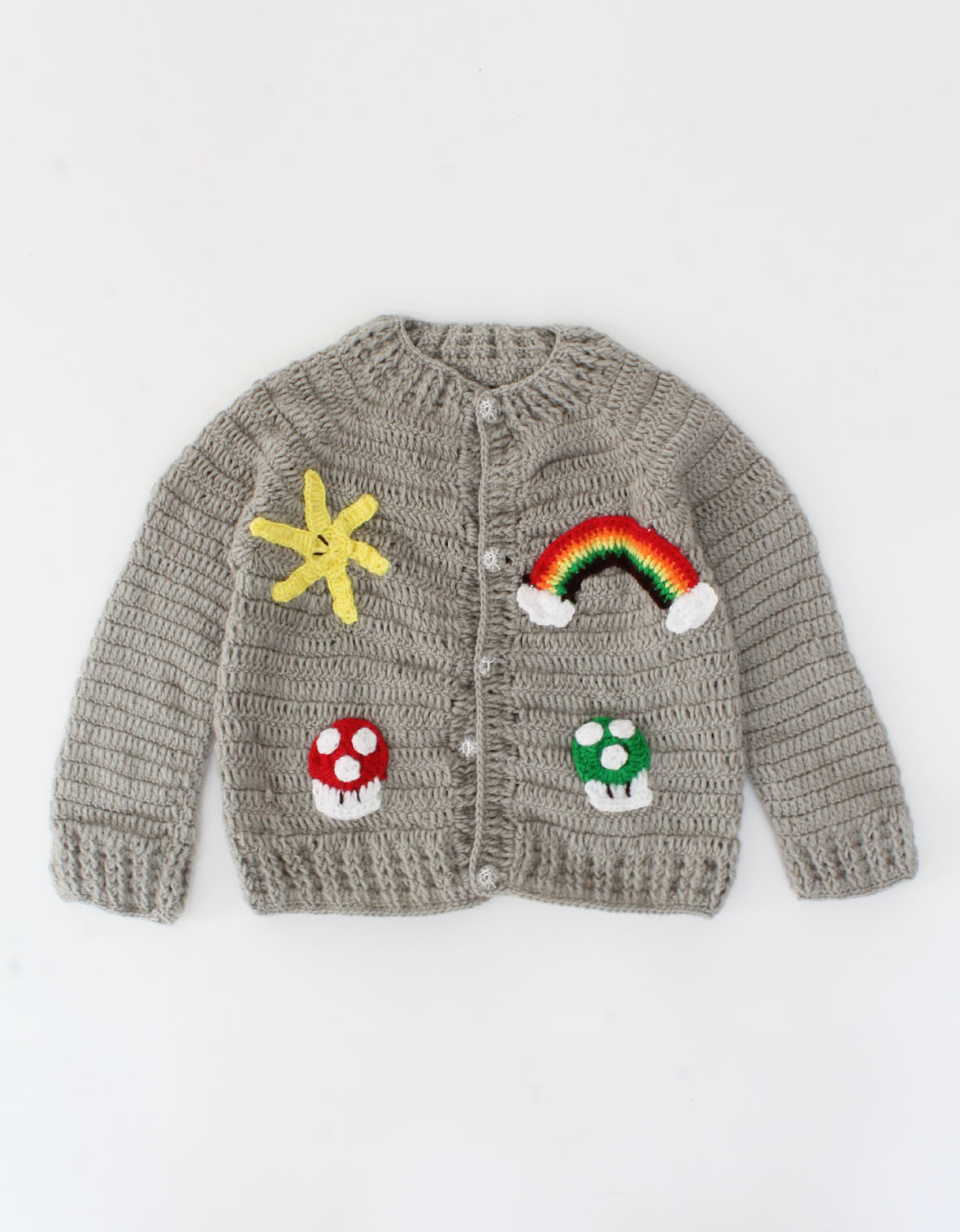 Crochet Full Sleeves Sun And Rainbow Sweater For Kids - Grey