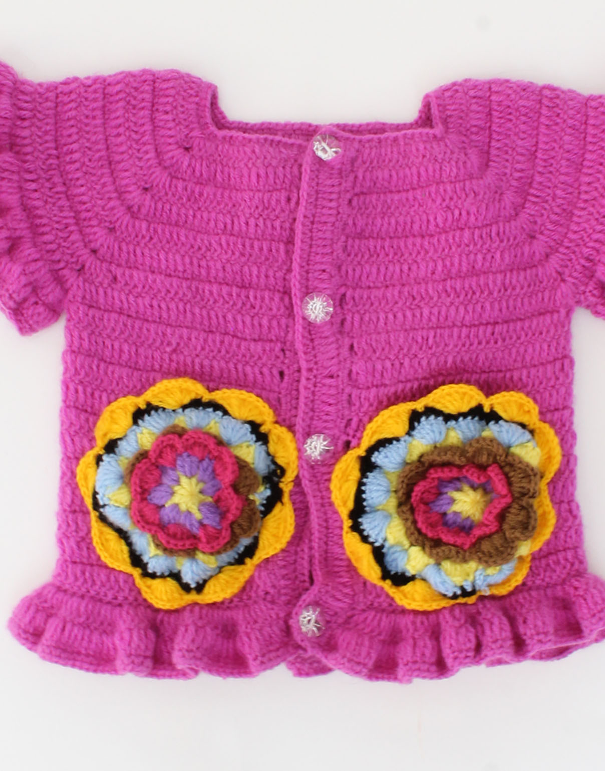 Crochet Half Sleeves Flower Patch Sweater for Kids - Purple