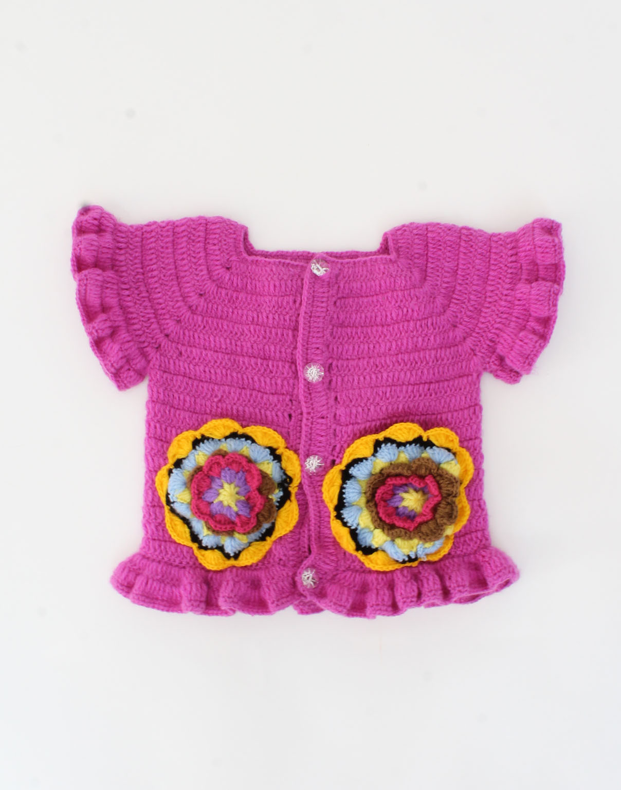 Crochet Half Sleeves Flower Patch Sweater for Kids - Purple