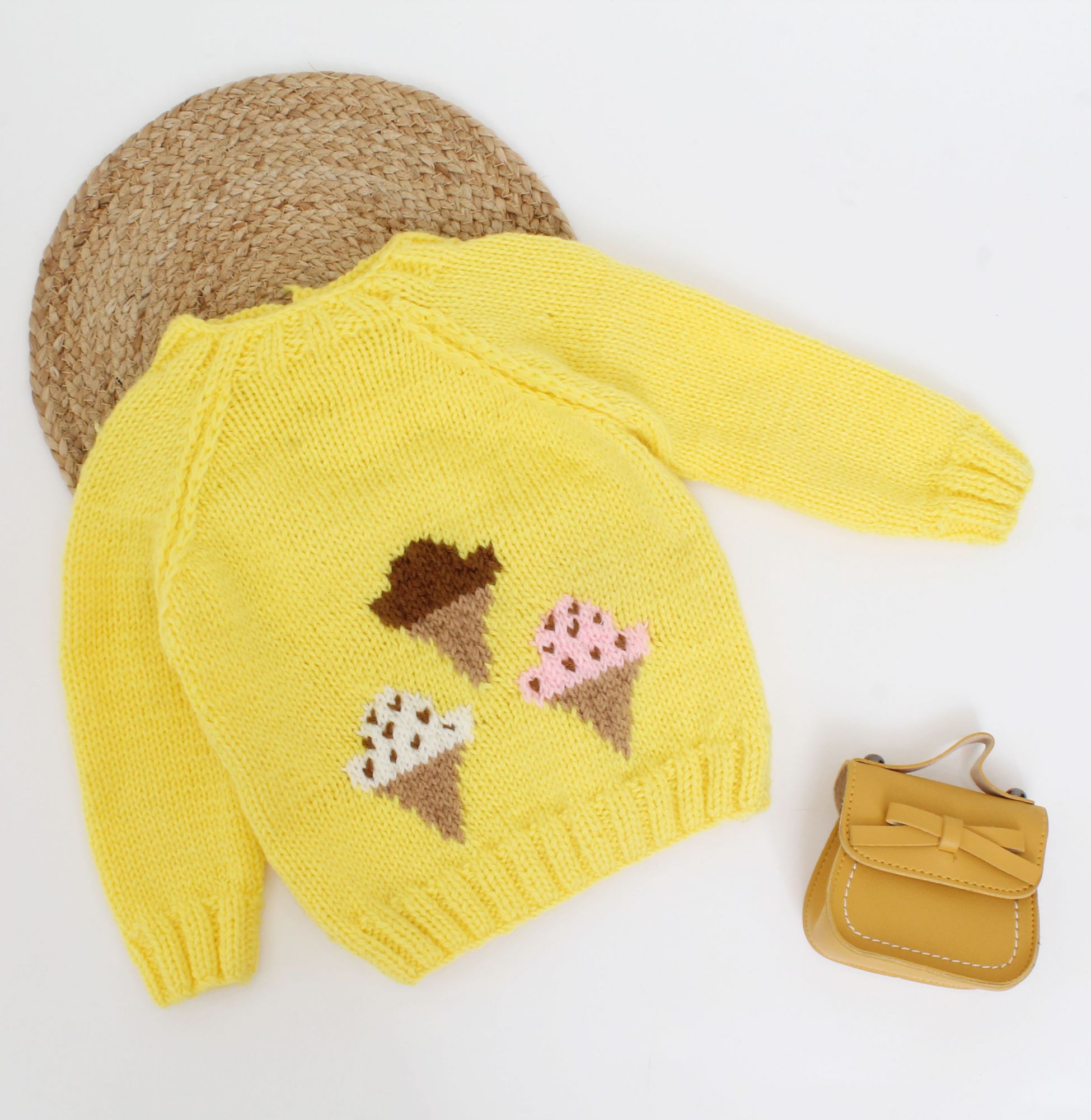 Crochet Ice Cream With Cone Detailing Sweater For Kids -Yellow