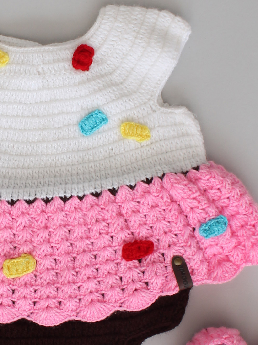 Crochet Icecream Romper Frock with Cap and Booties - Multi