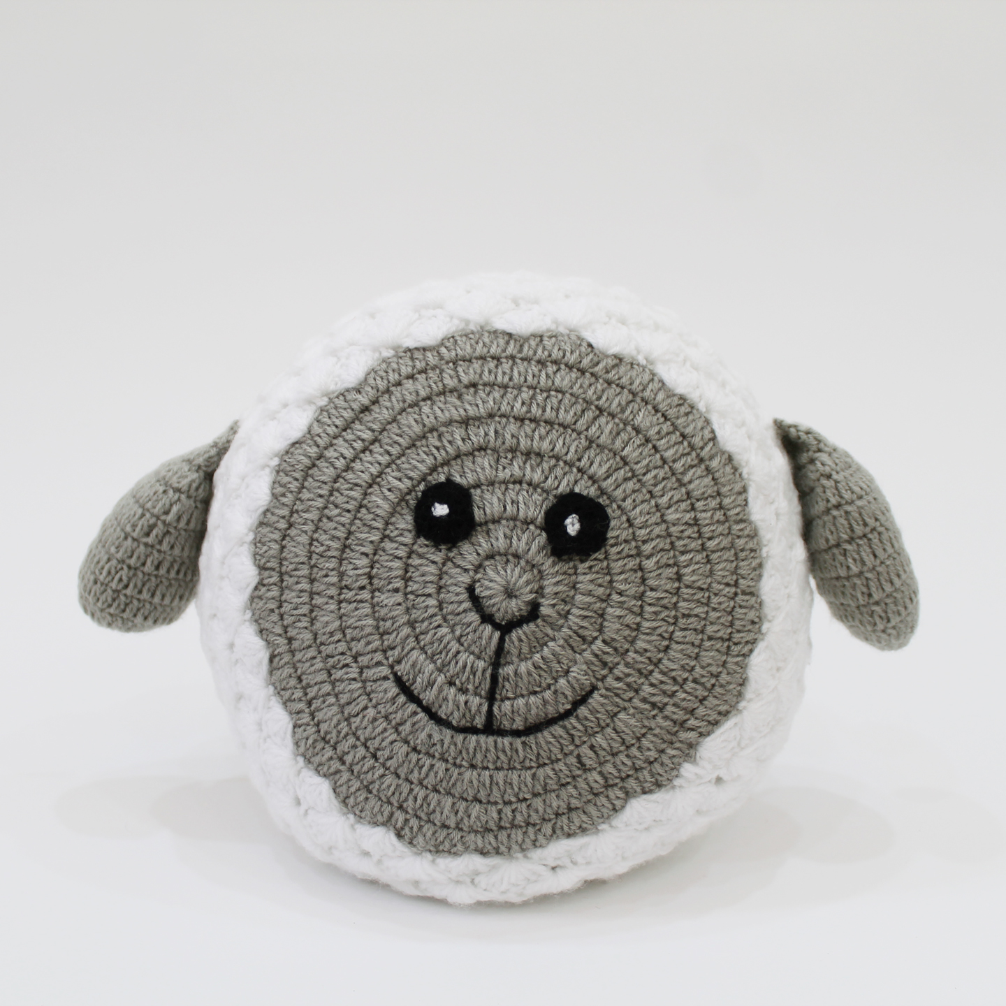 Crochet Jungle Theme Sheep Filled Cuddle Cushion - White