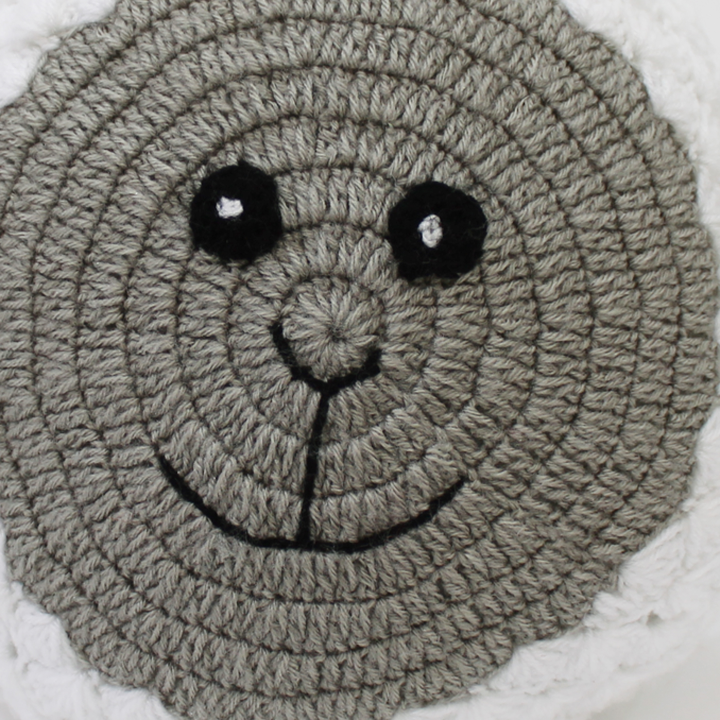 Crochet Jungle Theme Sheep Filled Cuddle Cushion - White