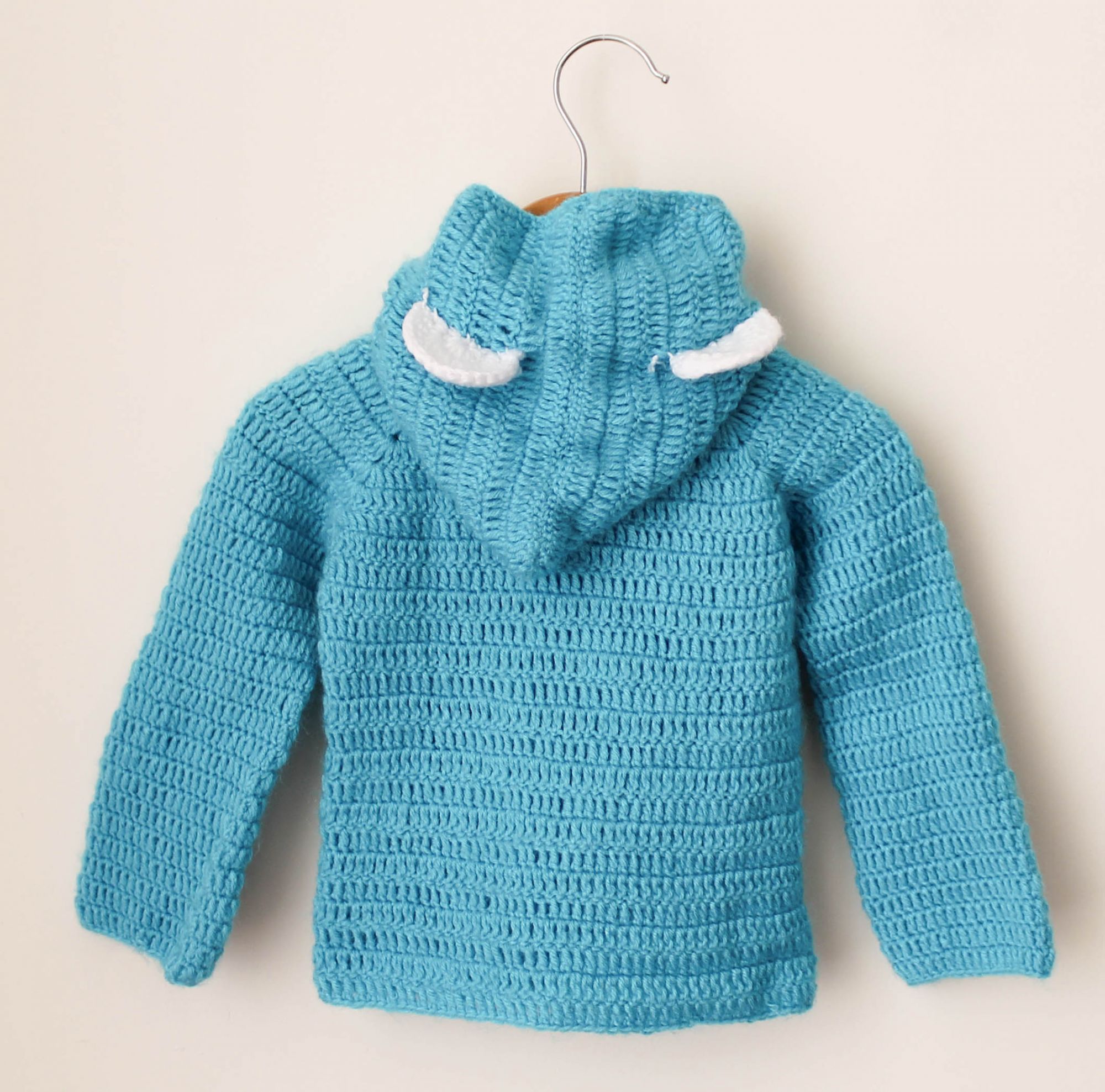 Crochet Paw Detailing Hoodie Woollen Sweater For Kids Blue