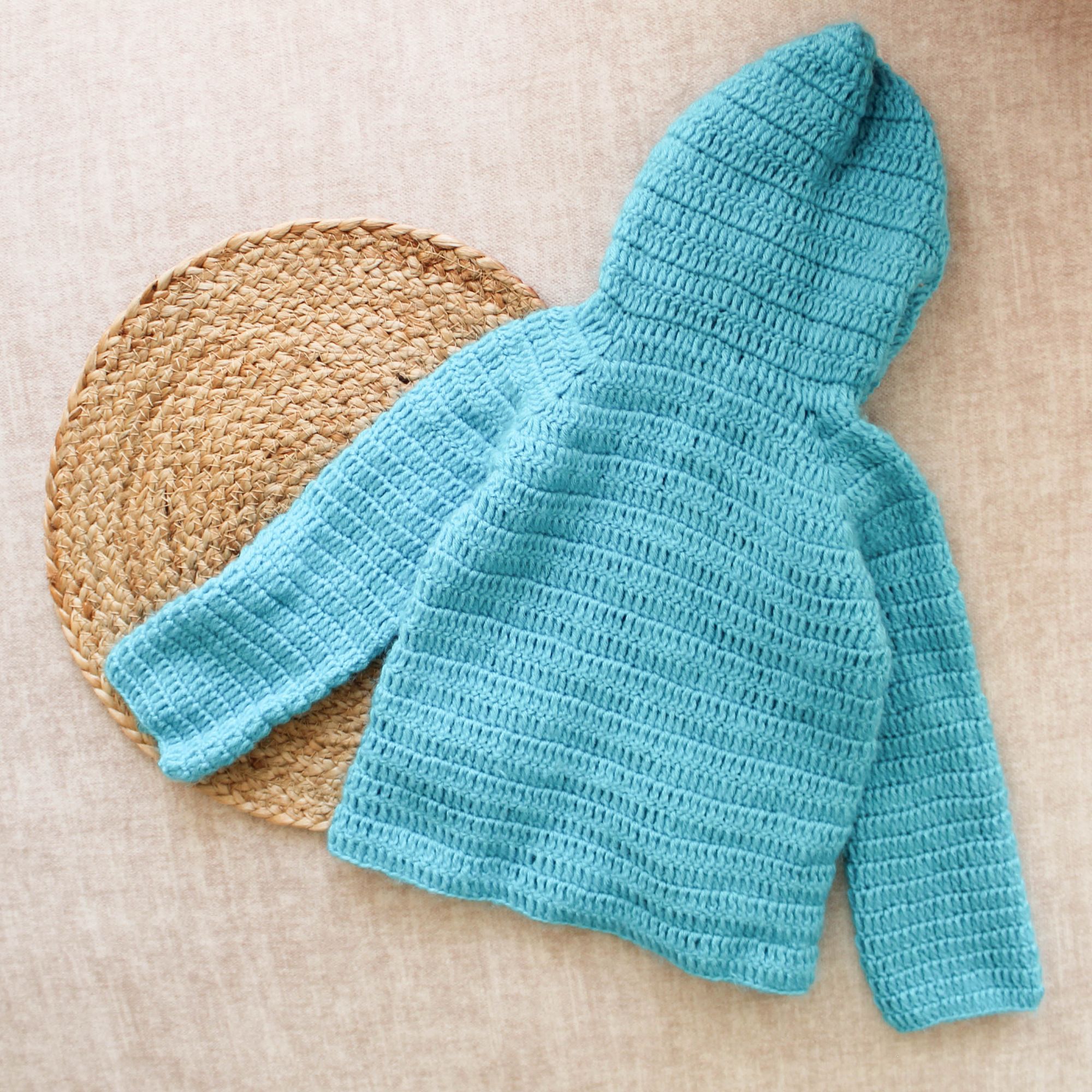 Crochet Paw Detailing Hoodie Woollen Sweater For Kids - Blue