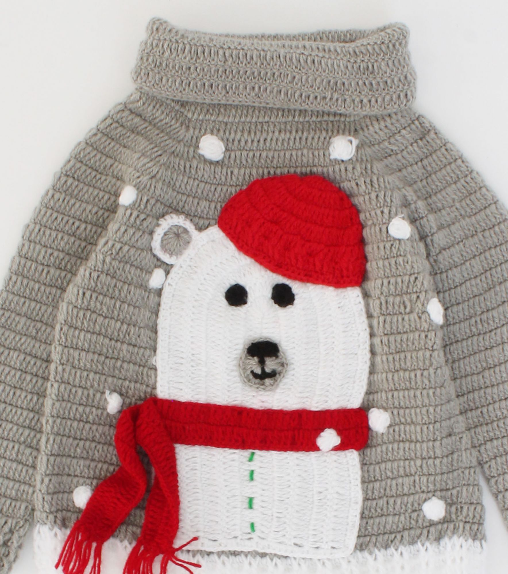 Crochet Polar Bear Detailing Woolen Sweater For Infants - Grey