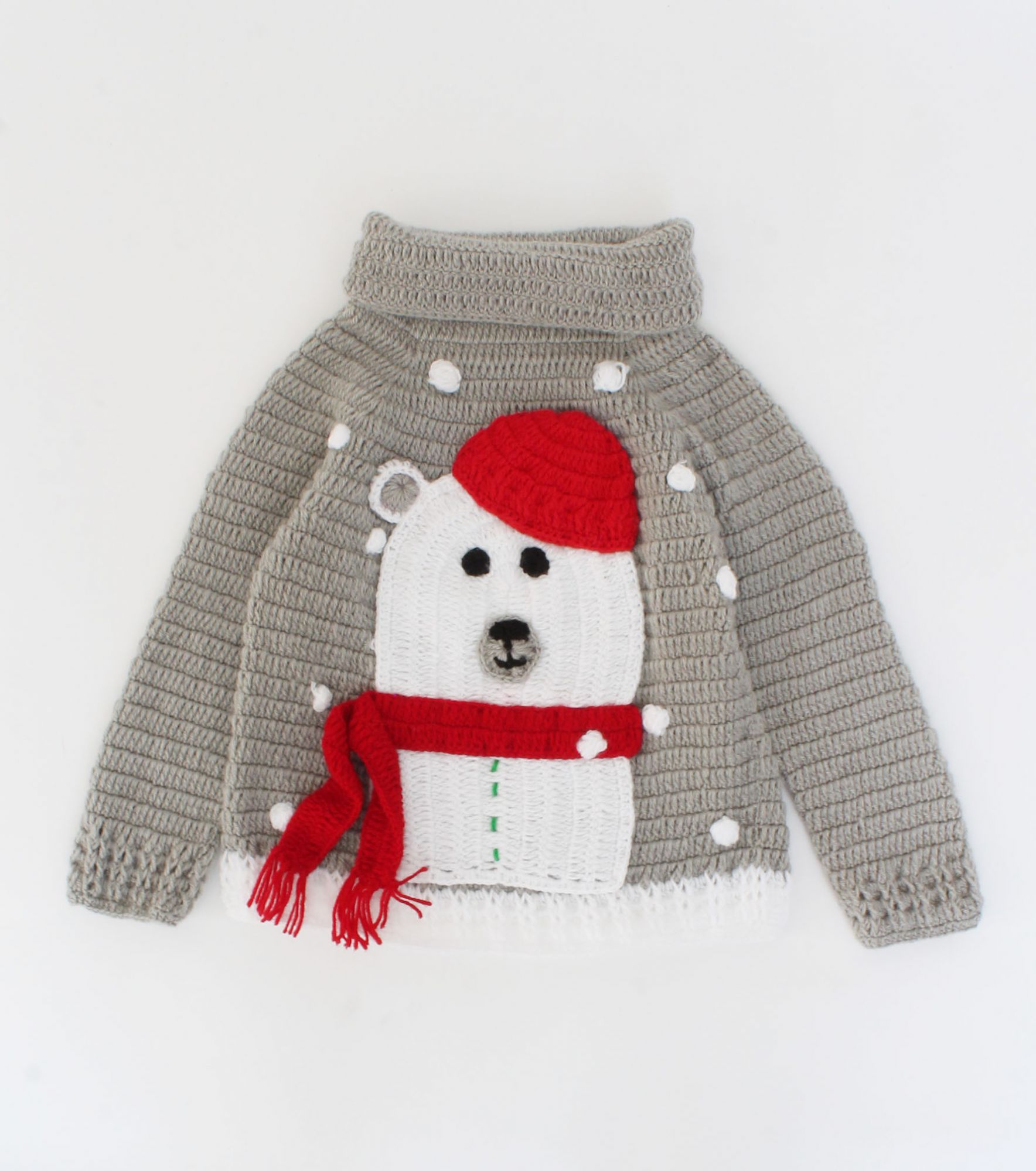 Crochet Polar Bear Detailing Woolen Sweater For Infants - Grey
