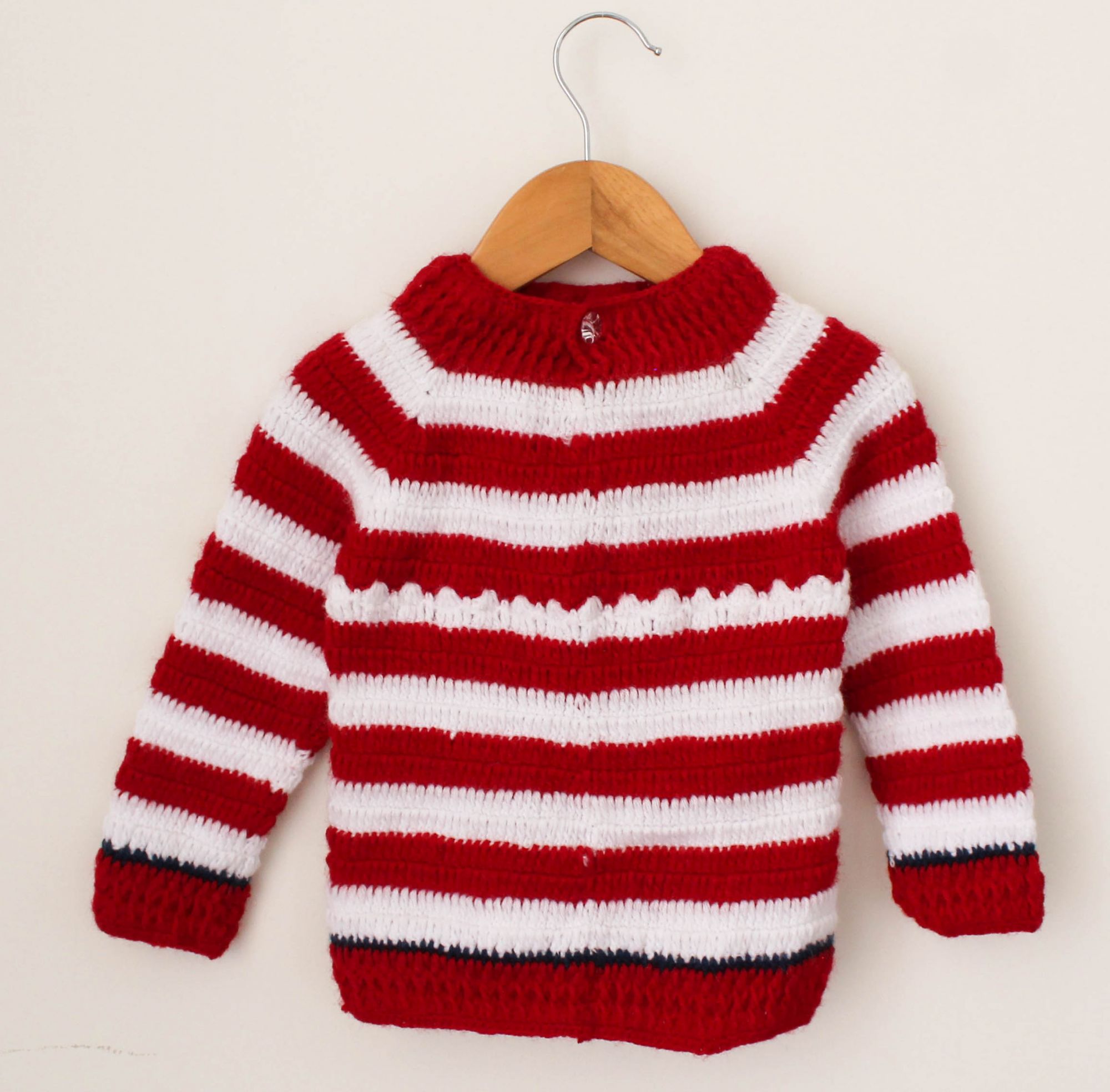 Crochet Ship Applique Striped Sweater For Kids - Red & White