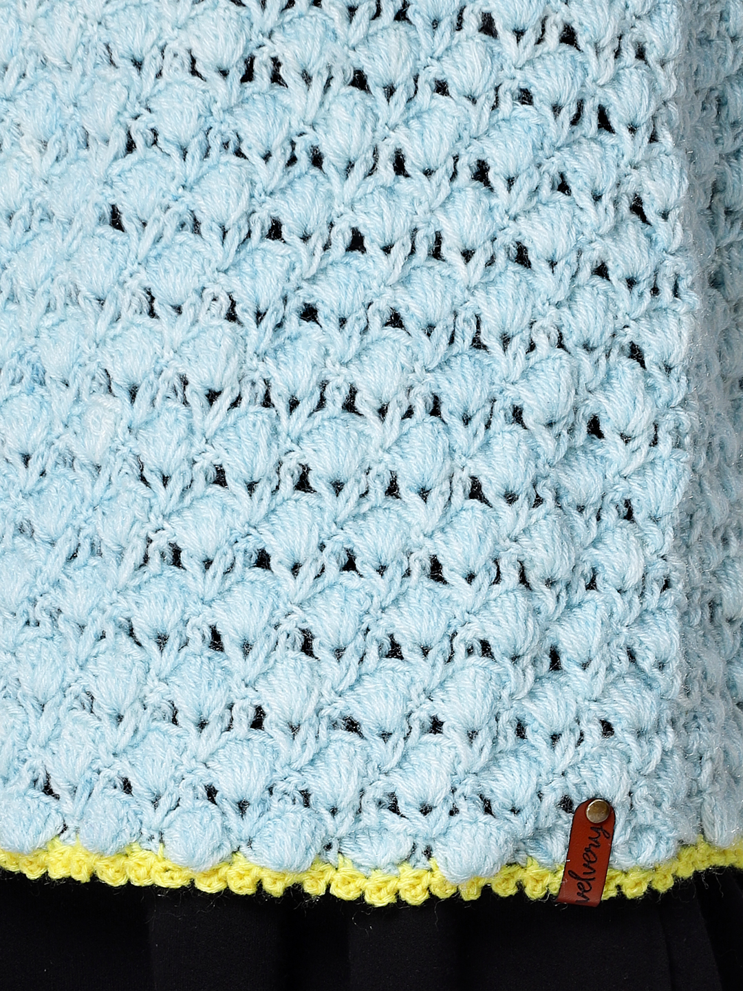 Crochet Self Design Front Open Half Sweater for Women - Blue