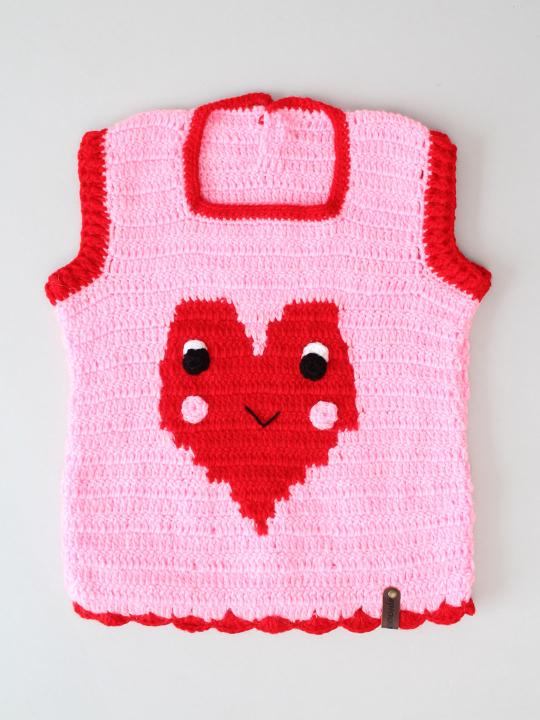 Crochet Sleeveless Sweater with Heart Design for Infants - Pink