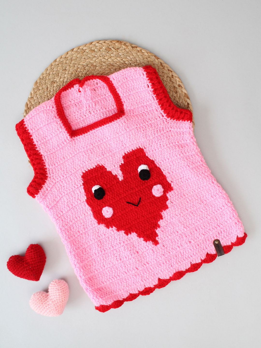 Crochet Sleeveless Sweater with Heart Design for Infants - Pink