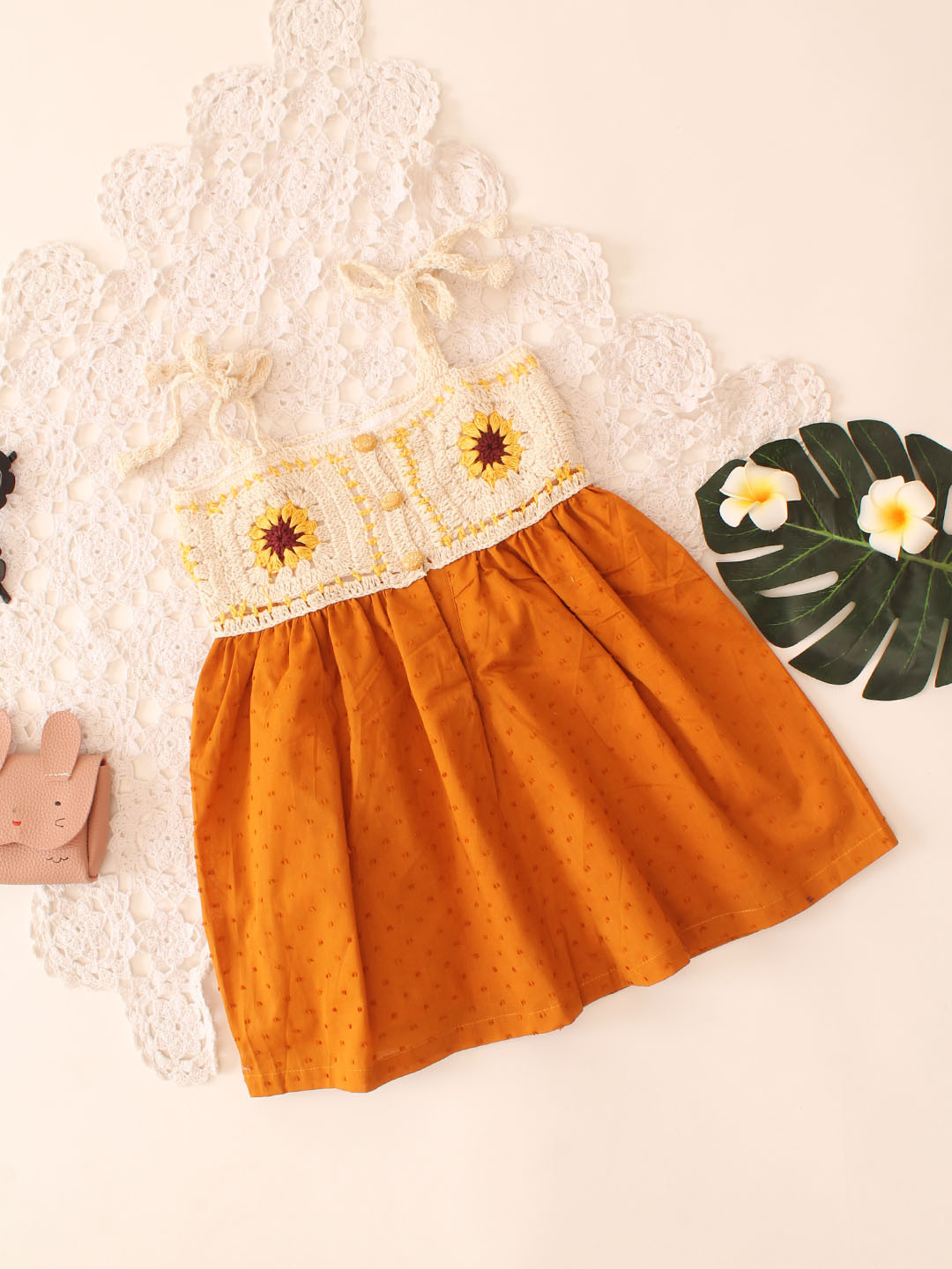 Crochet Summer Dress with Granny Square Detail - Mustard
