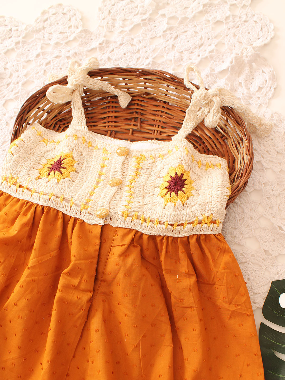 Crochet Summer Dress with Granny Square Detail - Mustard