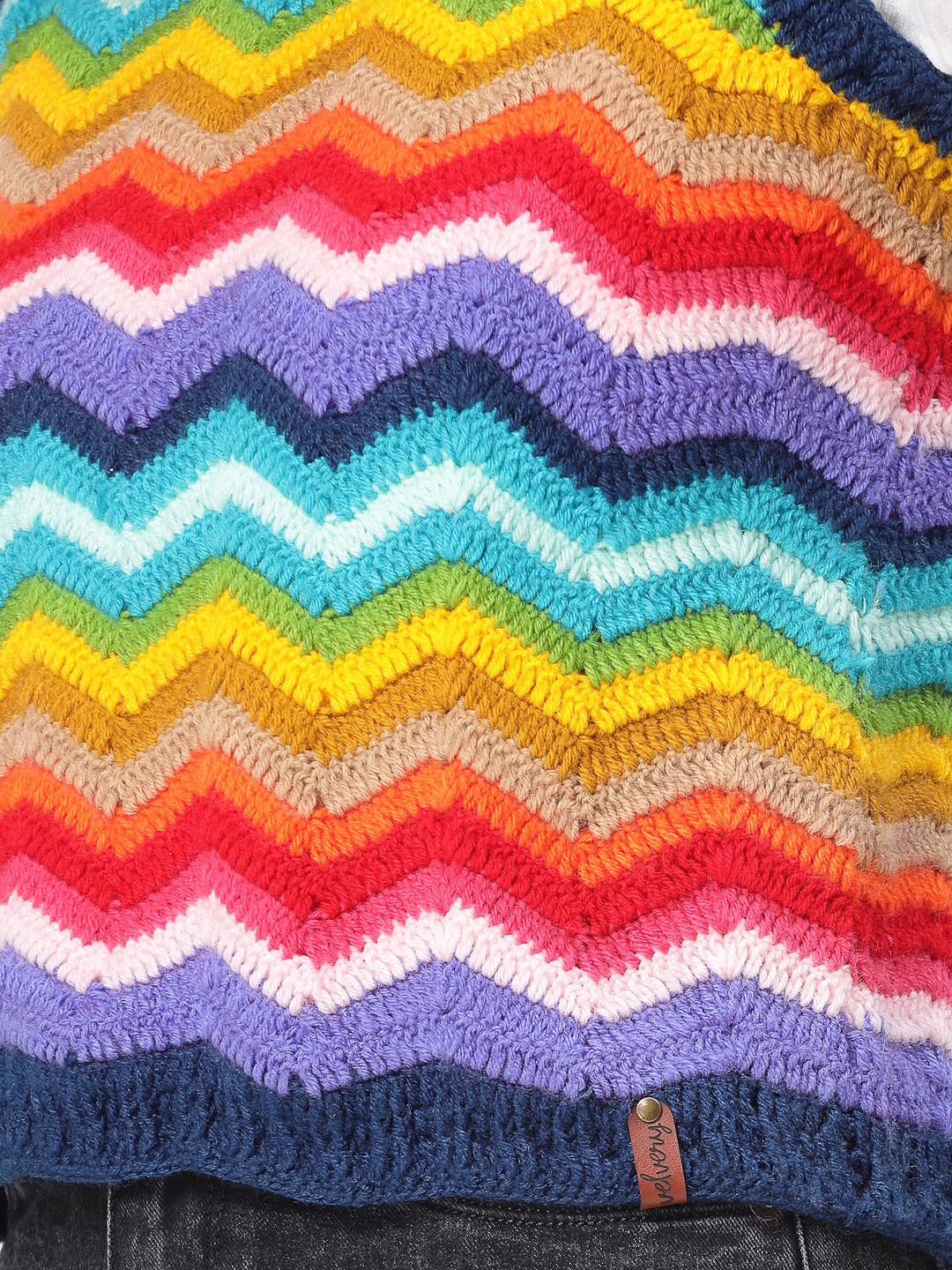 Handmade Crochet Chevron Pattern Sleeveless Sweater - Multi