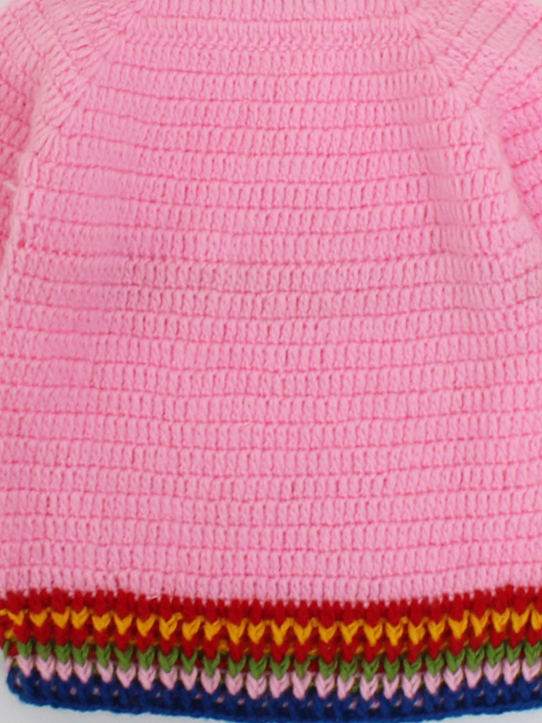 Crochet Sweater With Multicoloured Border For Kids - Pink